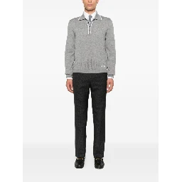 بنطال أسود بنقشة مربعات مستقيمة مع جيوب وحلقات