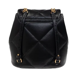 Kira Black Backpack With Metallic Logo Plate On The Front In Quilted Leather Woman