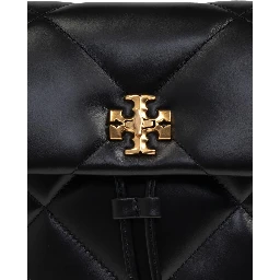 Kira Black Backpack With Metallic Logo Plate On The Front In Quilted Leather Woman
