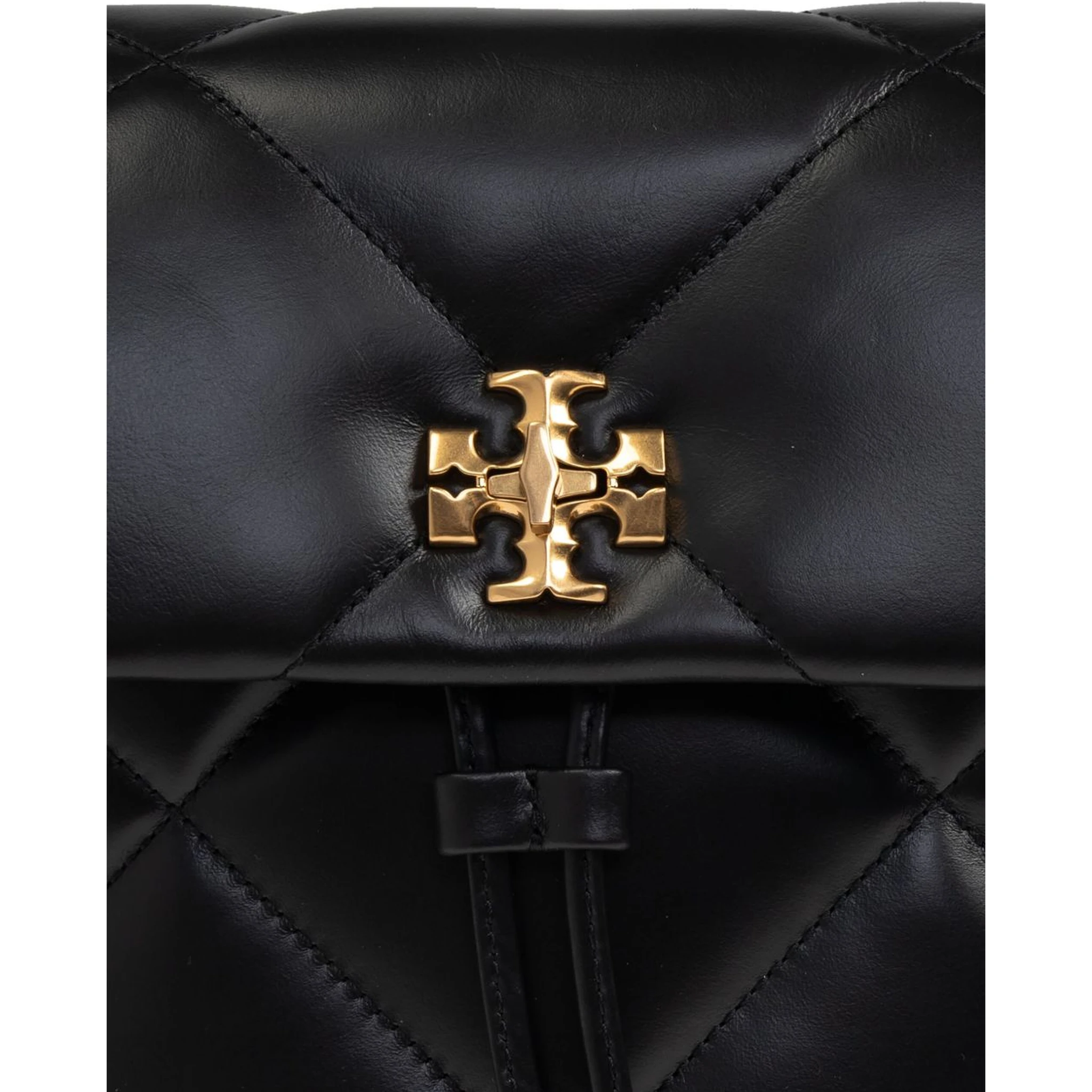 Kira Black Backpack With Metallic Logo Plate On The Front In Quilted Leather Woman
