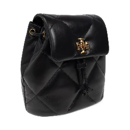 Kira Black Backpack With Metallic Logo Plate On The Front In Quilted Leather Woman