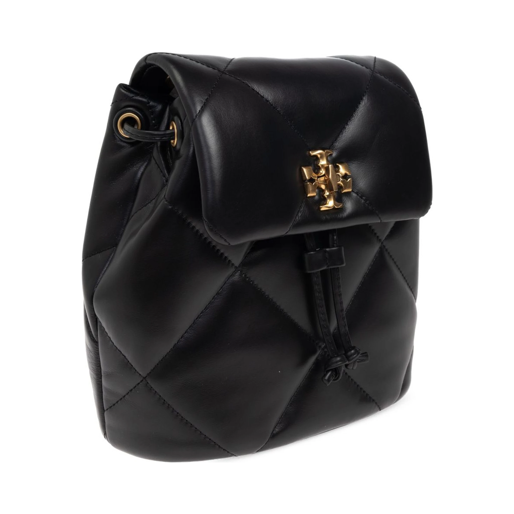 Kira Black Backpack With Metallic Logo Plate On The Front In Quilted Leather Woman
