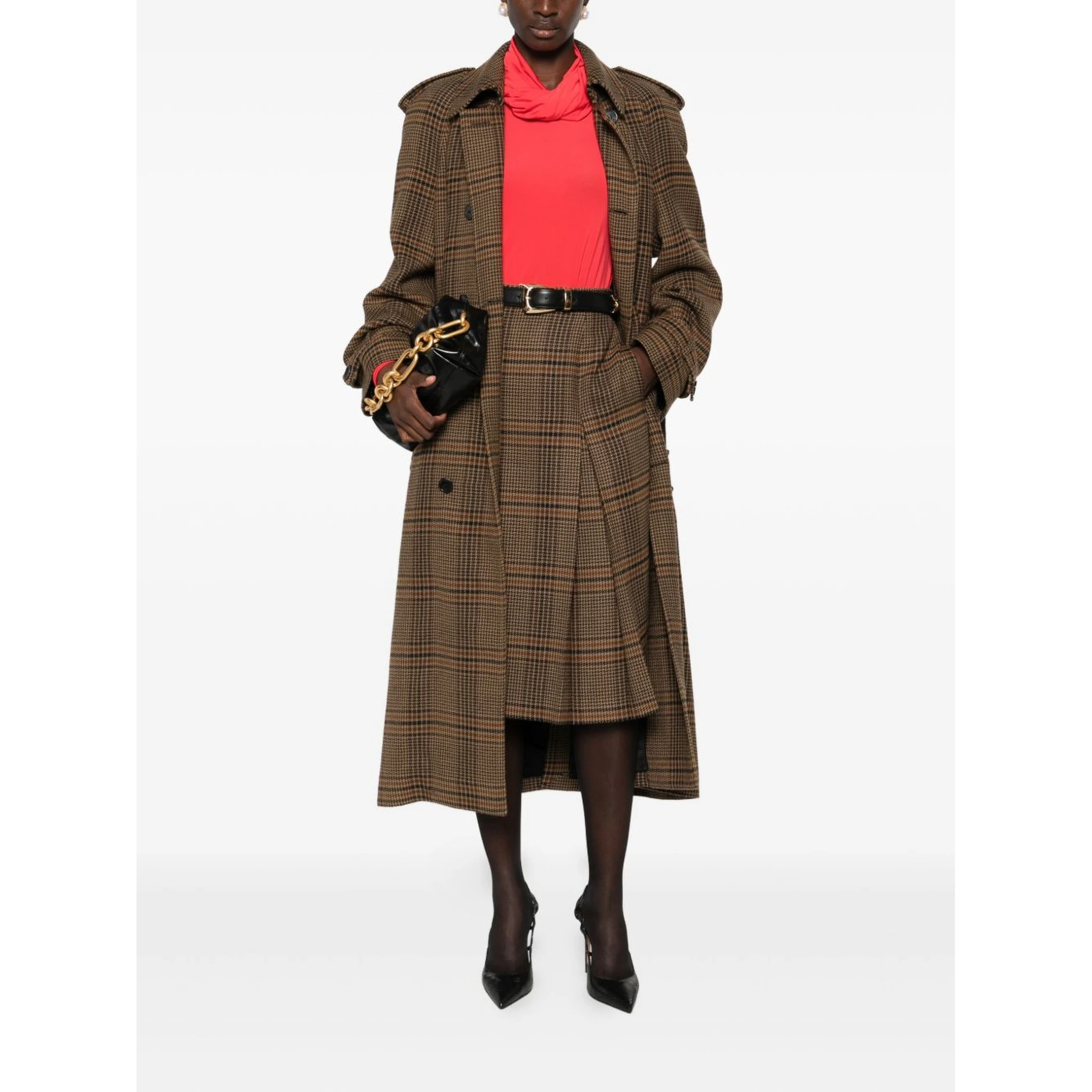 pleated plaid midi skirt