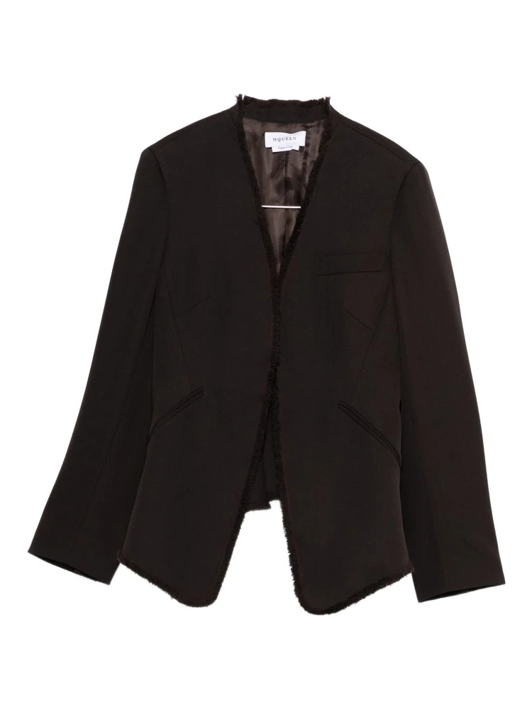 raw-edge tailored fringed-hem jacket