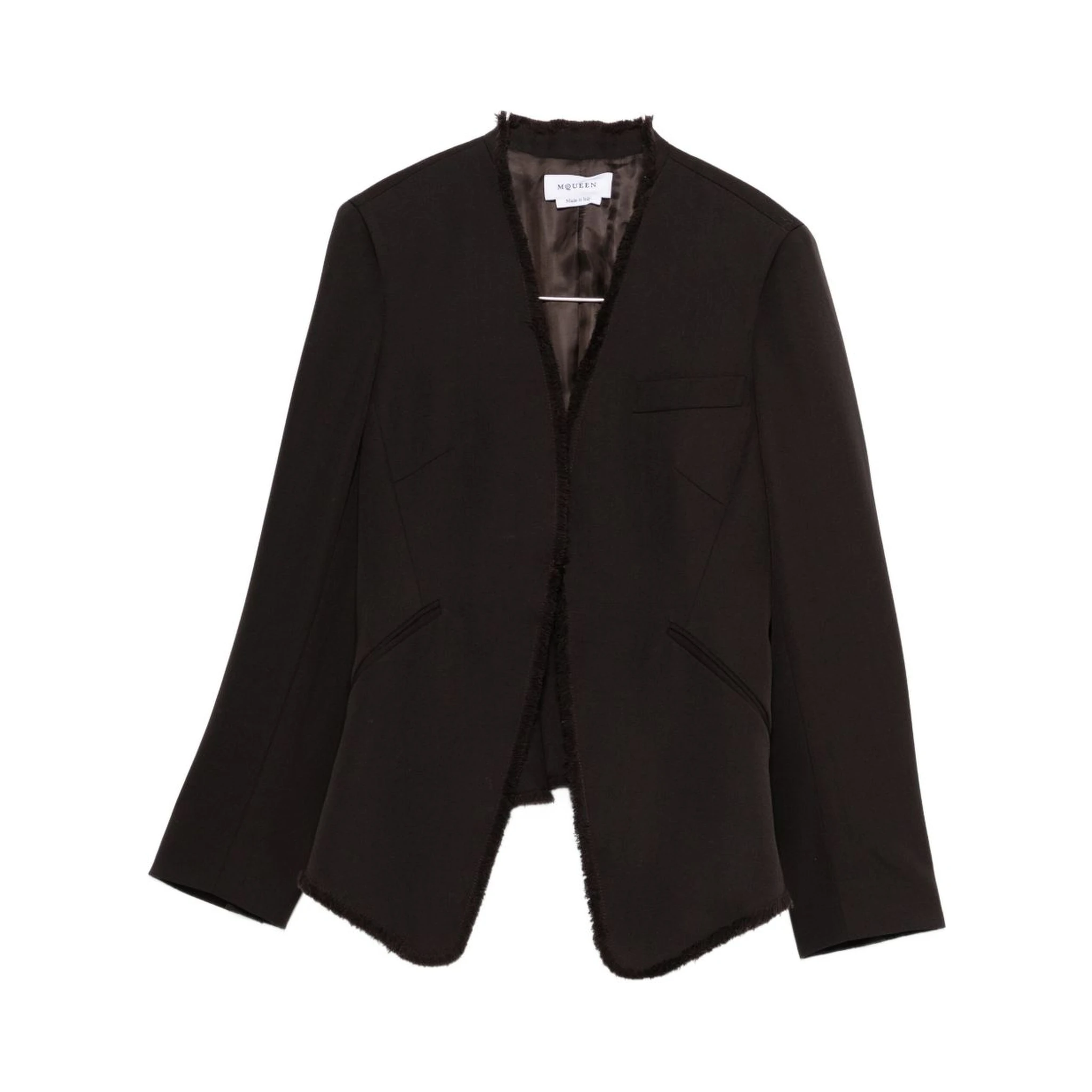 raw-edge tailored fringed-hem jacket