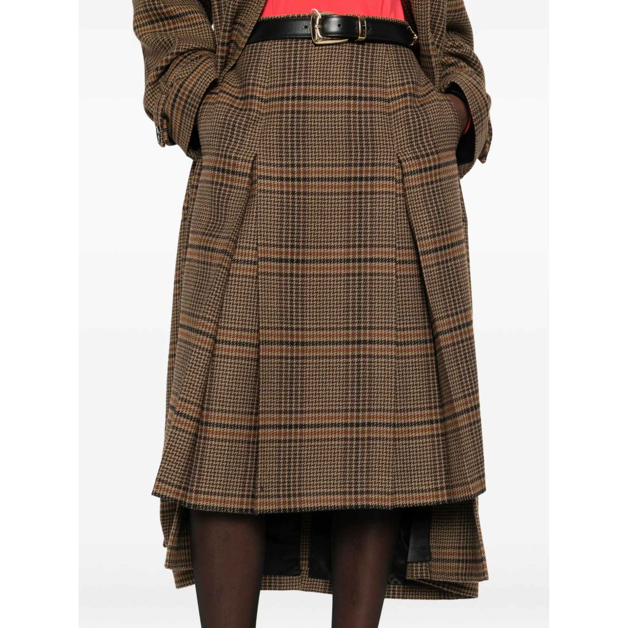 pleated plaid midi skirt
