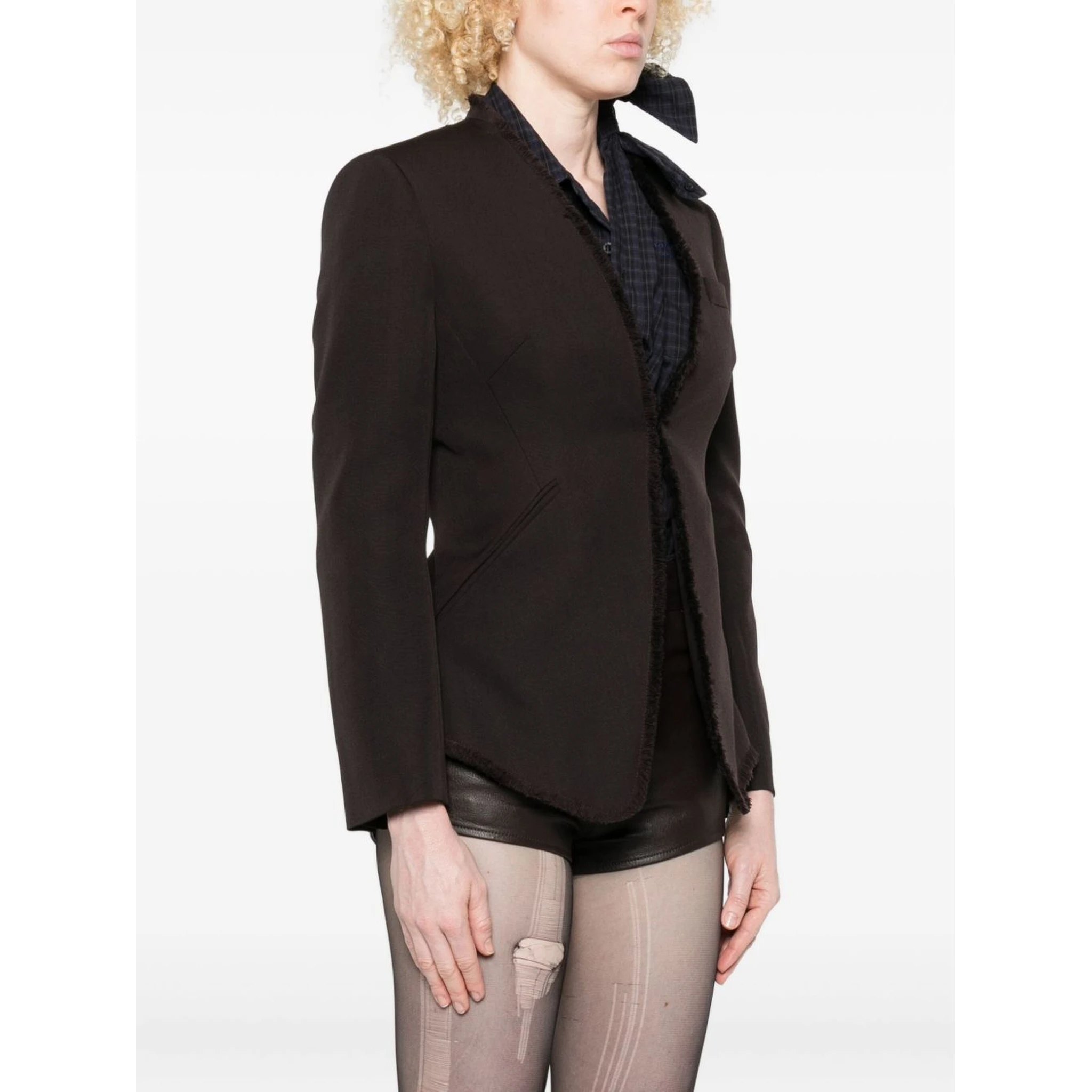 raw-edge tailored fringed-hem jacket