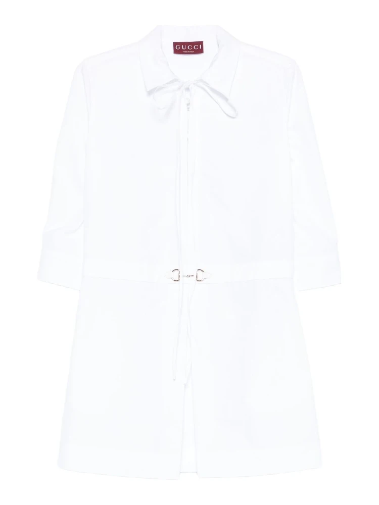 Cotton Poplin Shirt Dress With Embroidery In White