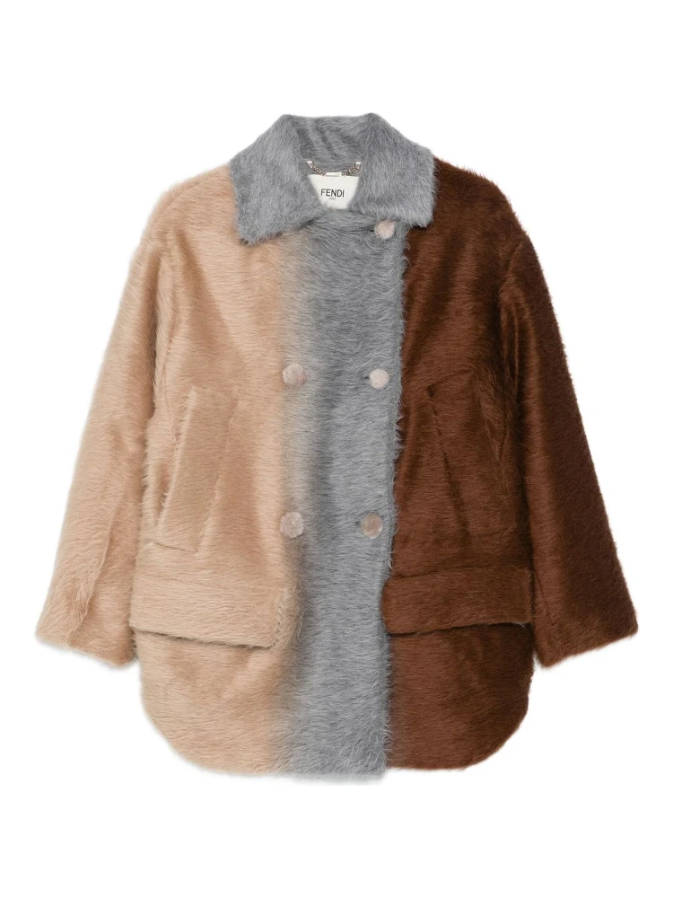 Fendi Wool Coat With Button Embellishments And Pockets In Multi