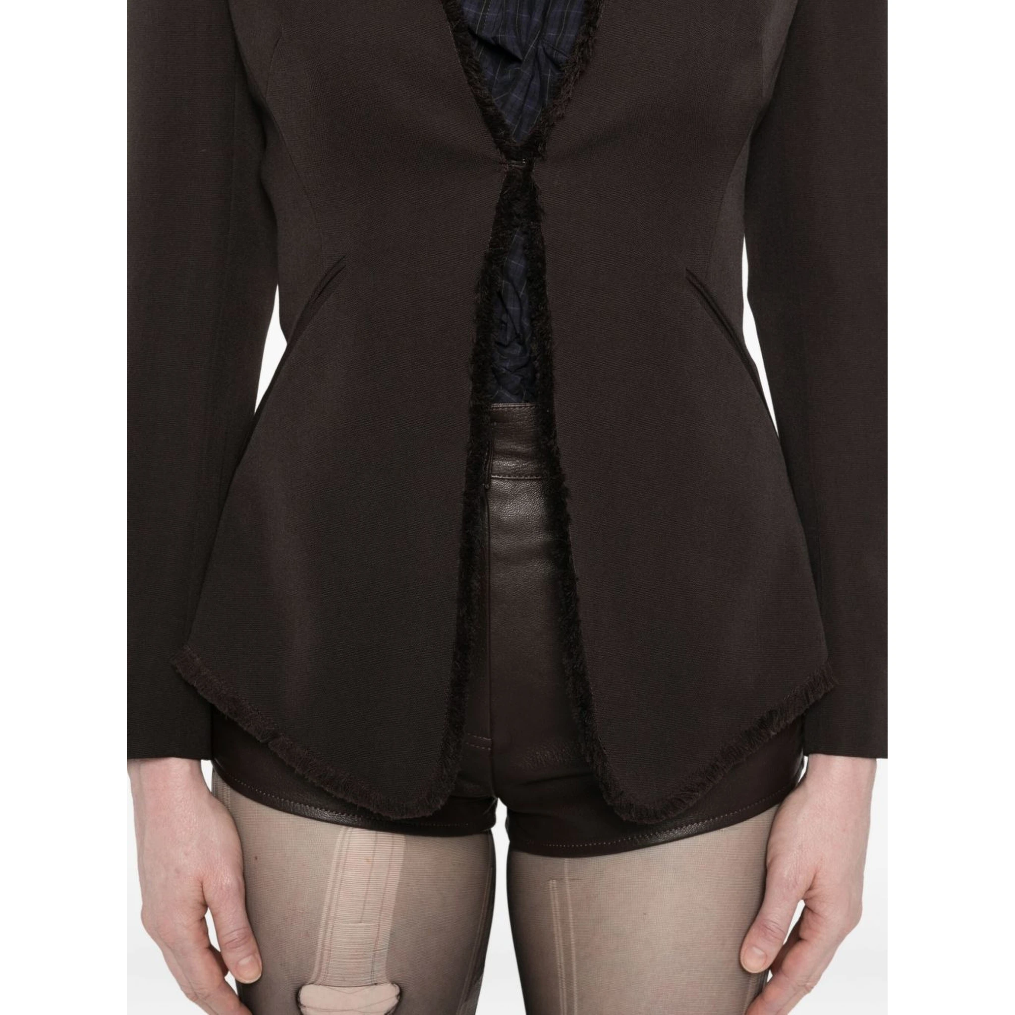 raw-edge tailored fringed-hem jacket