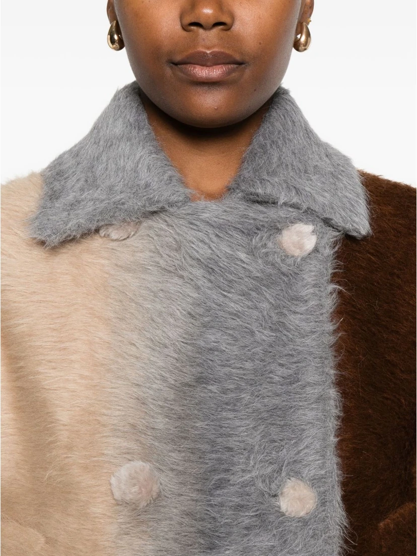 Fendi Wool Coat With Button Embellishments And Pockets In Multi