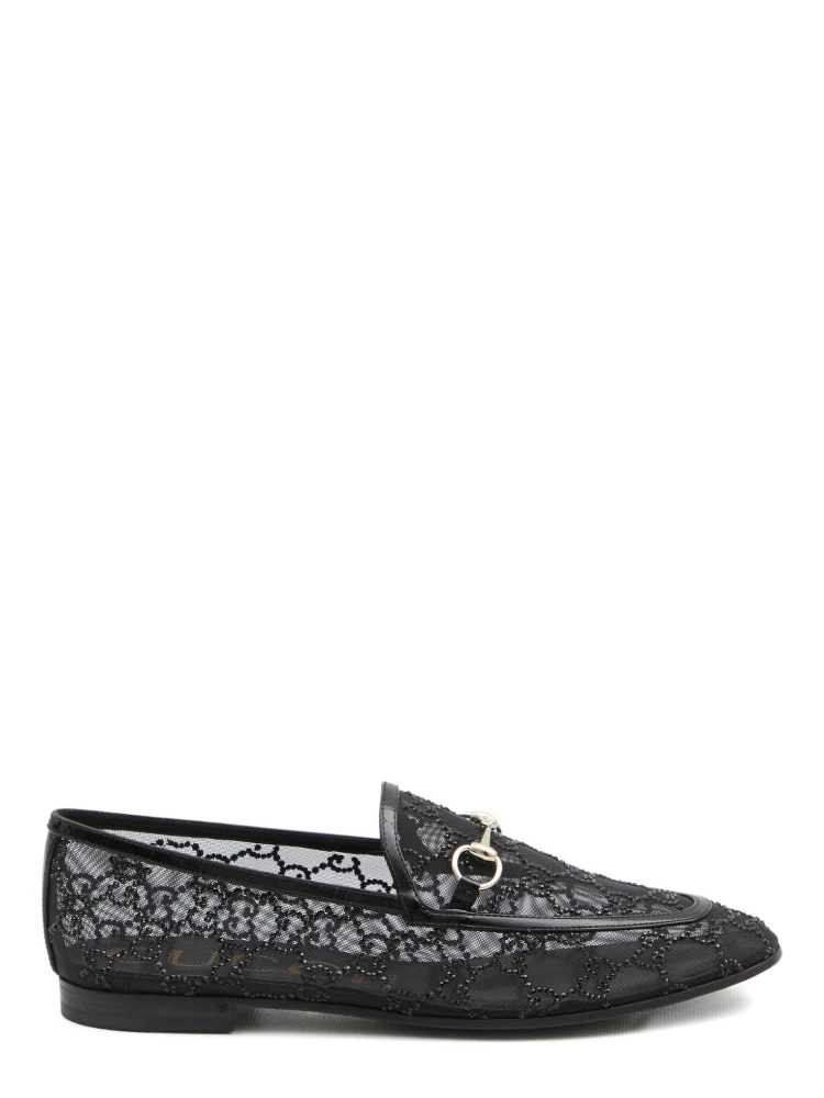 Almond Toe Mesh Loafers Embellished With Crystals In Black