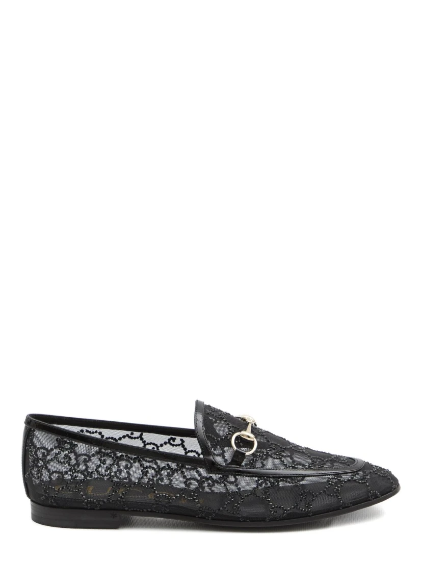 Almond Toe Mesh Loafers Embellished With Crystals In Black