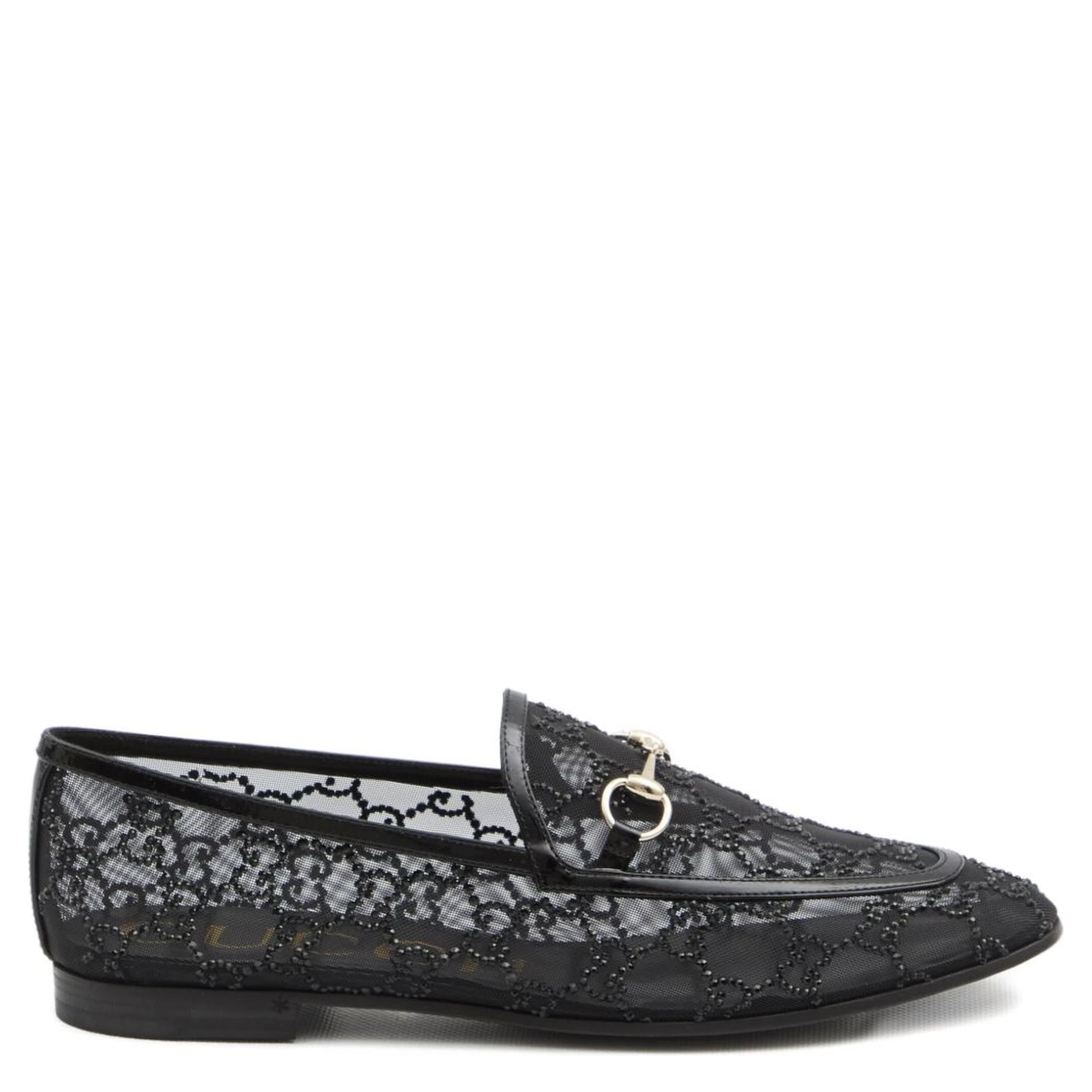 Almond Toe Mesh Loafers Embellished With Crystals In Black