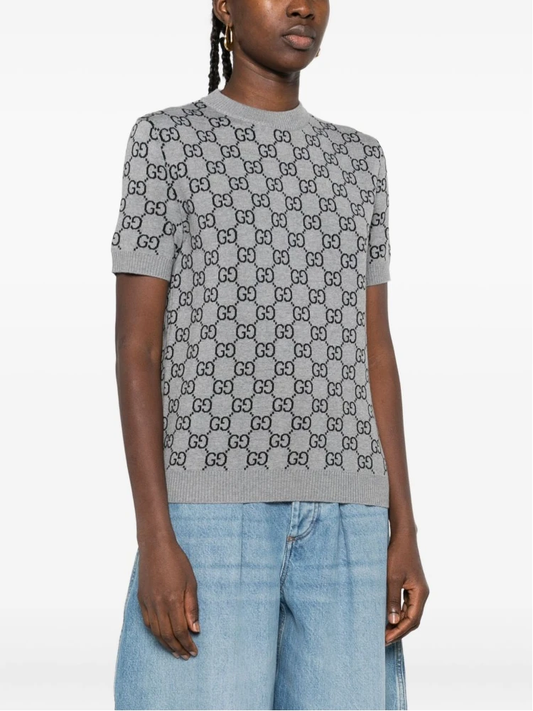 Reversible GG wool jacquard top