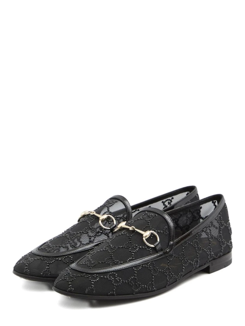 Almond Toe Mesh Loafers Embellished With Crystals In Black