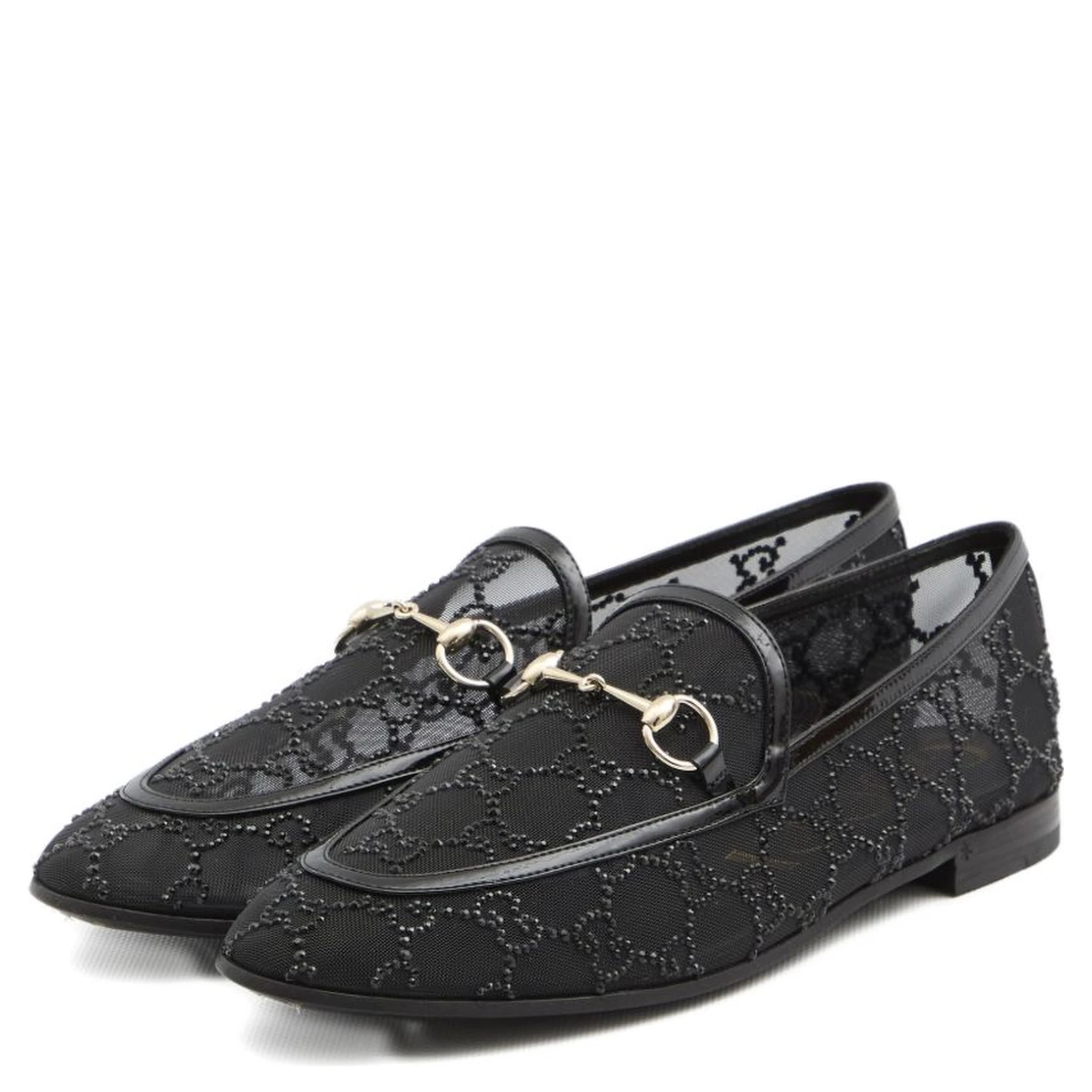Almond Toe Mesh Loafers Embellished With Crystals In Black