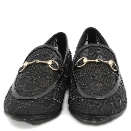 Almond Toe Mesh Loafers Embellished With Crystals In Black