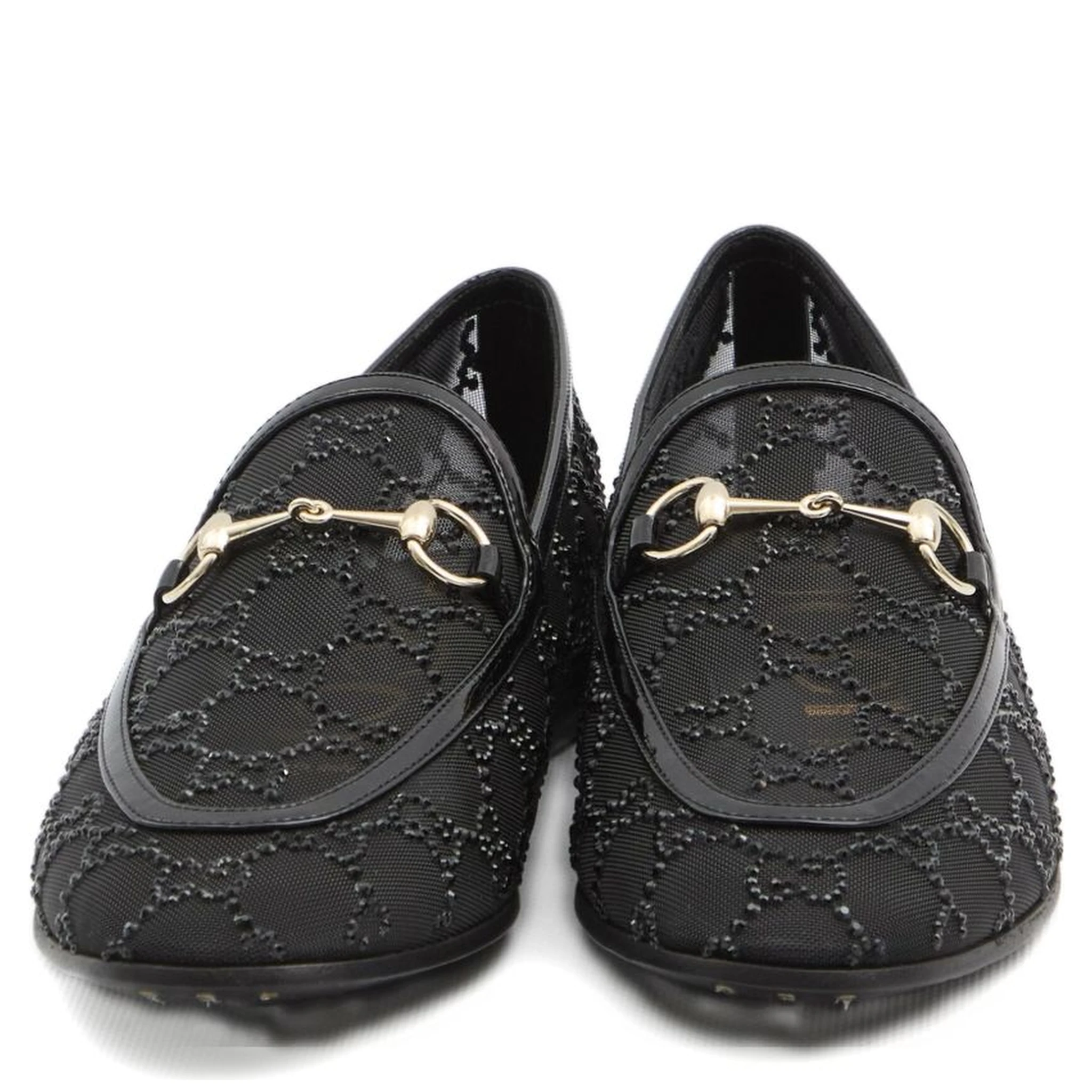 Almond Toe Mesh Loafers Embellished With Crystals In Black