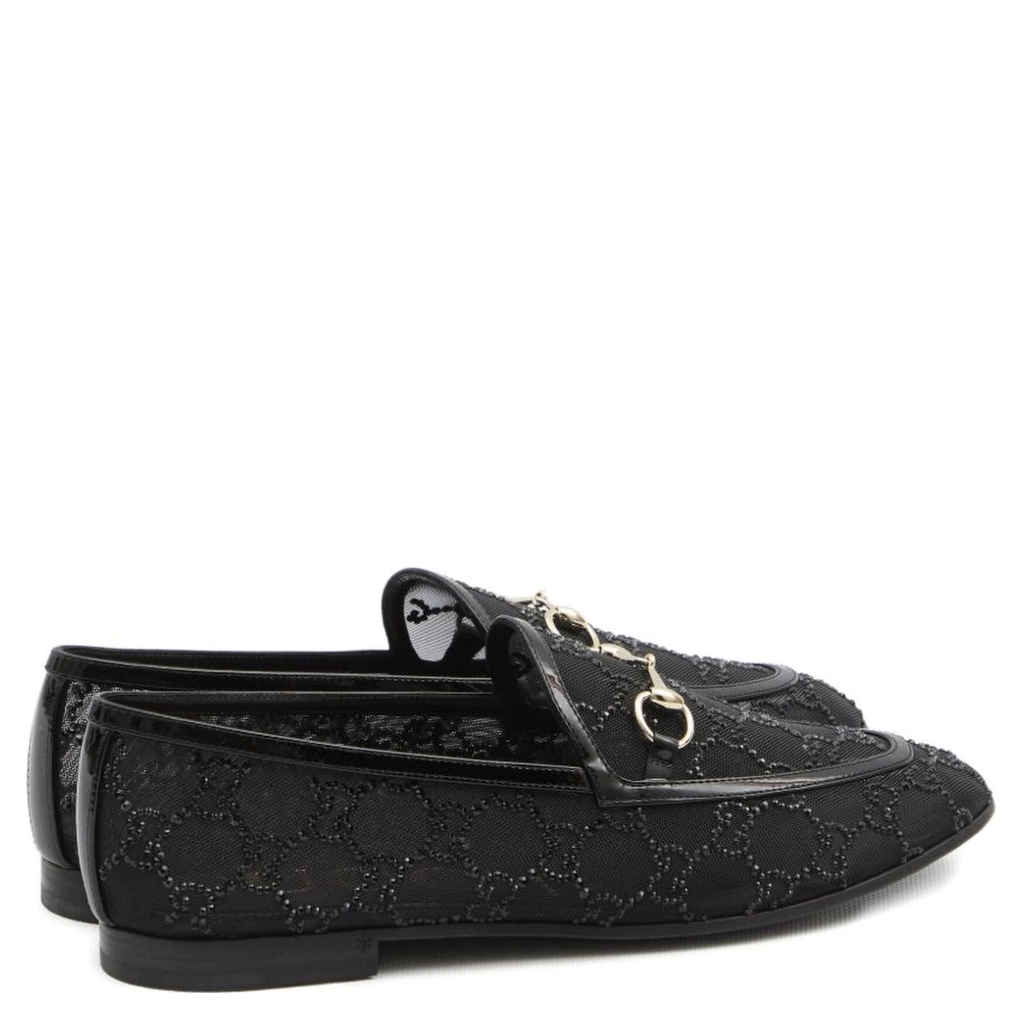 Almond Toe Mesh Loafers Embellished With Crystals In Black