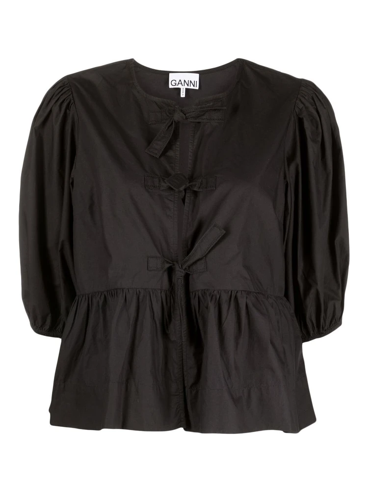 puff-sleeved peplum blouse