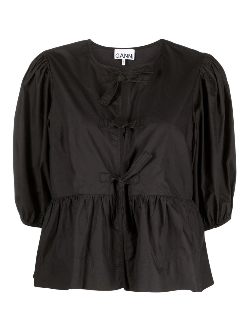 puff-sleeved peplum blouse