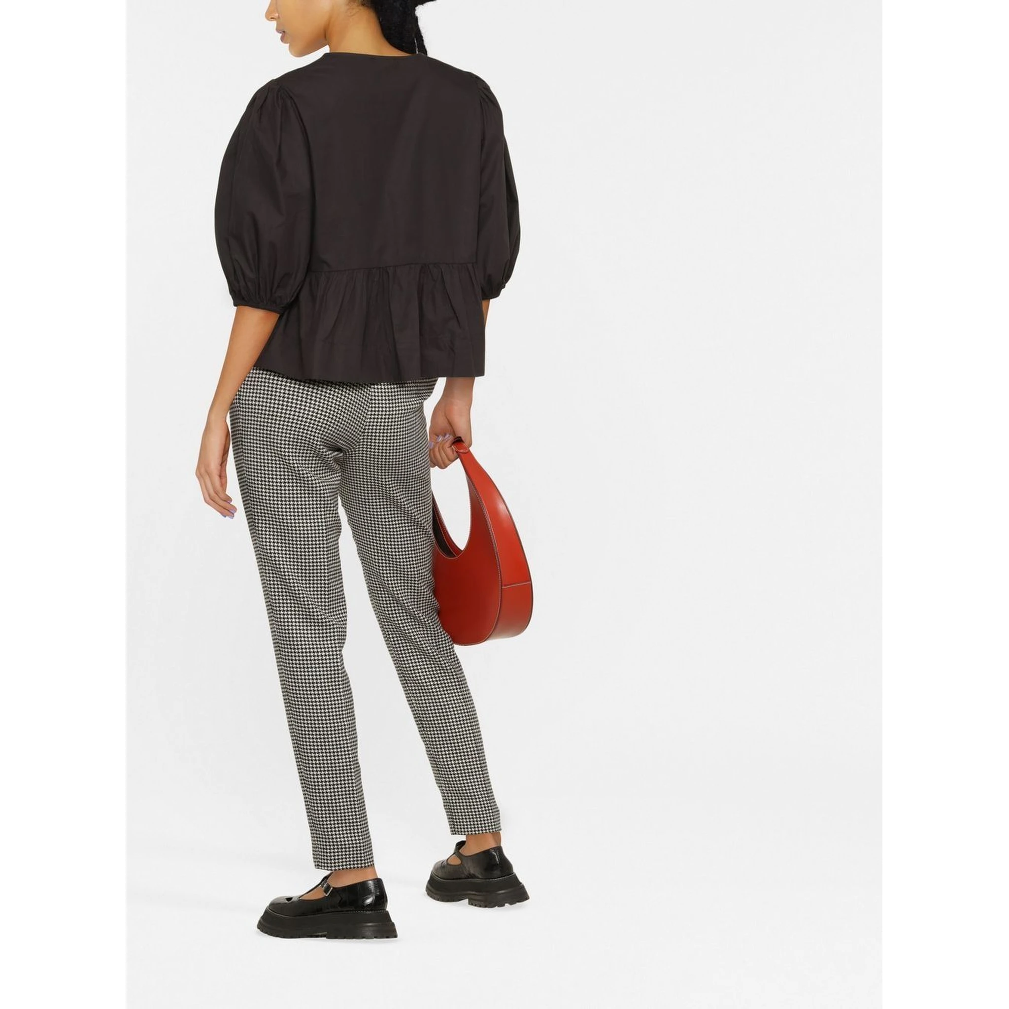 puff-sleeved peplum blouse