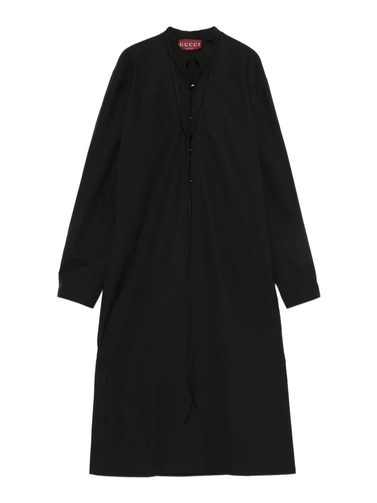 Cotton Poplin Dress with Belt in Black
