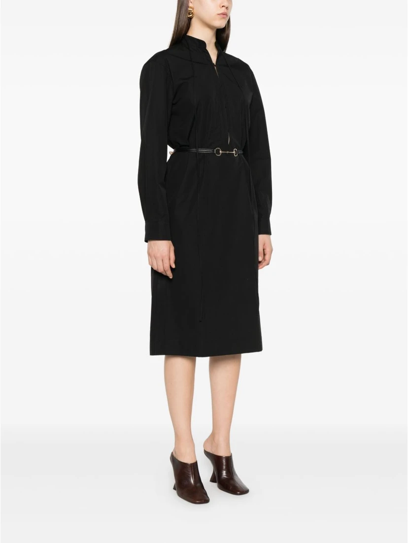 Cotton Poplin Dress with Belt in Black