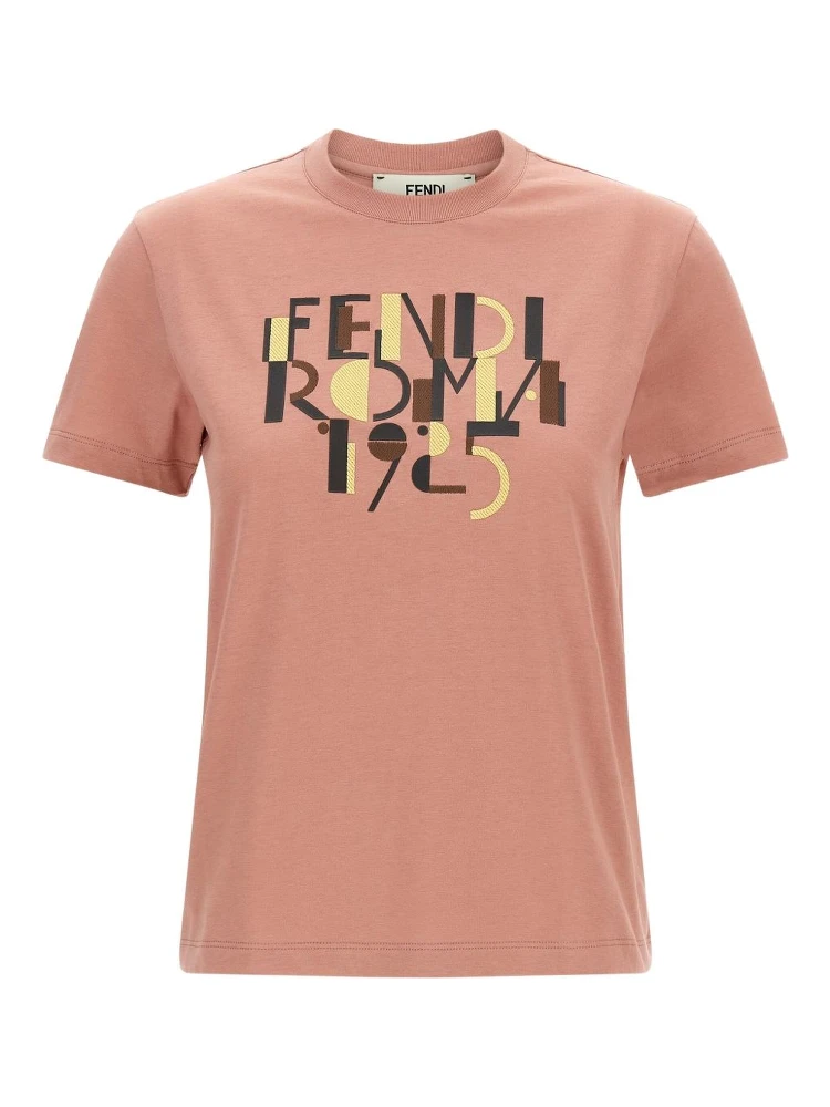 Fendi Pink Cotton T-Shirt with Logo Print