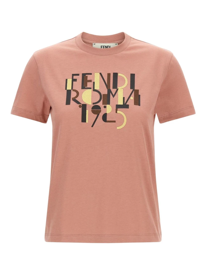 Fendi Pink Cotton T-Shirt with Logo Print