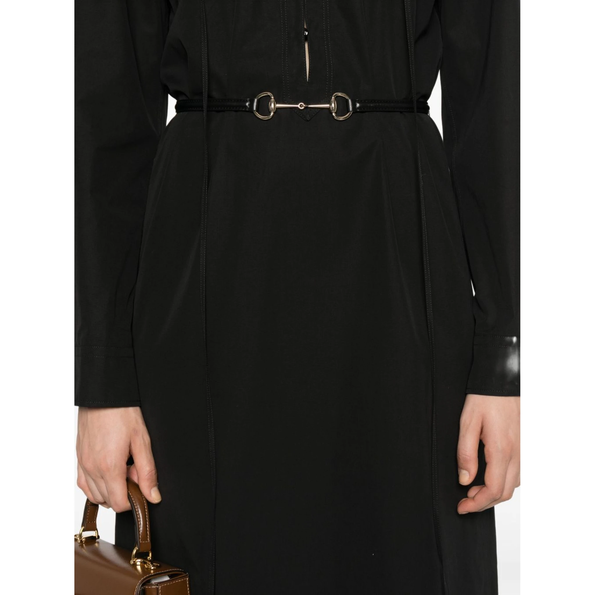 Cotton Poplin Dress with Belt in Black