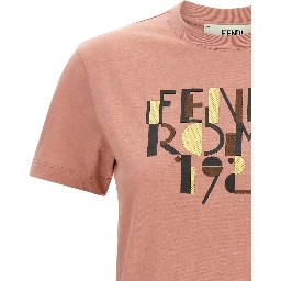 Fendi Pink Cotton T-Shirt with Logo Print
