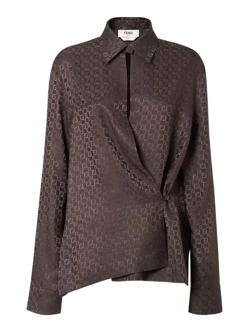 Brown silk FF jacquard shirt