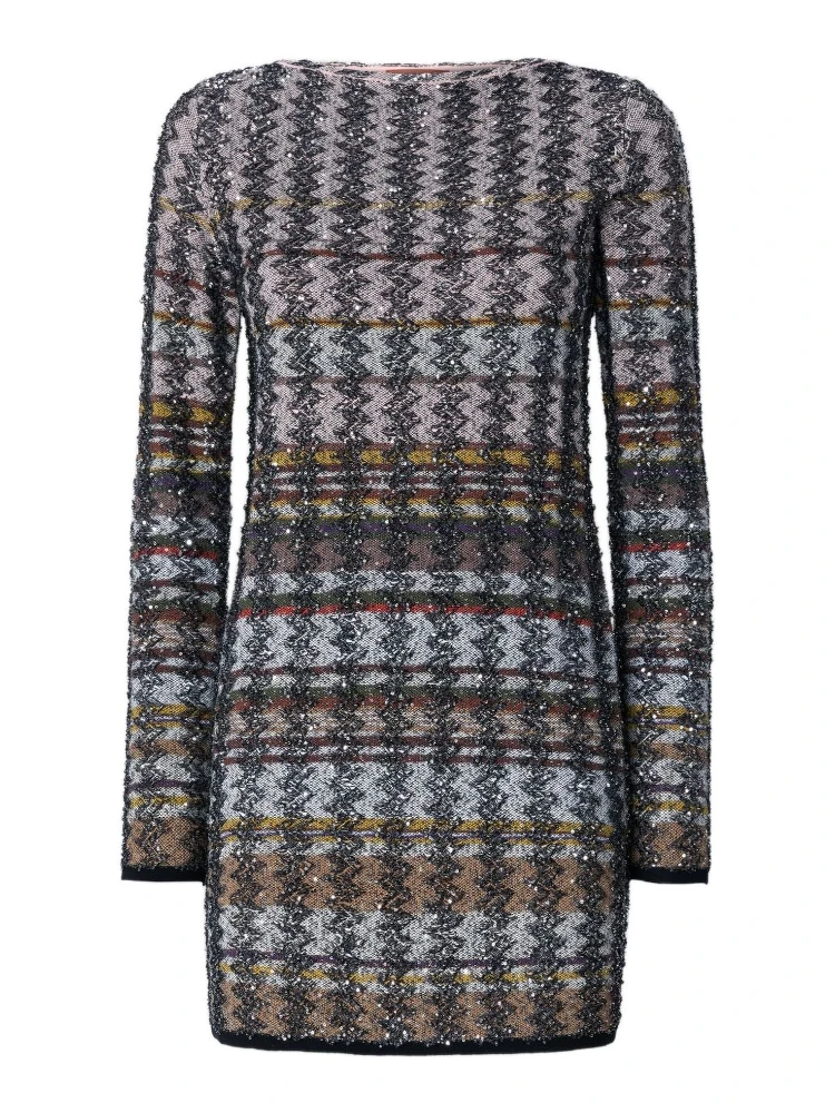 Embellished Houndstooth Mini Dress