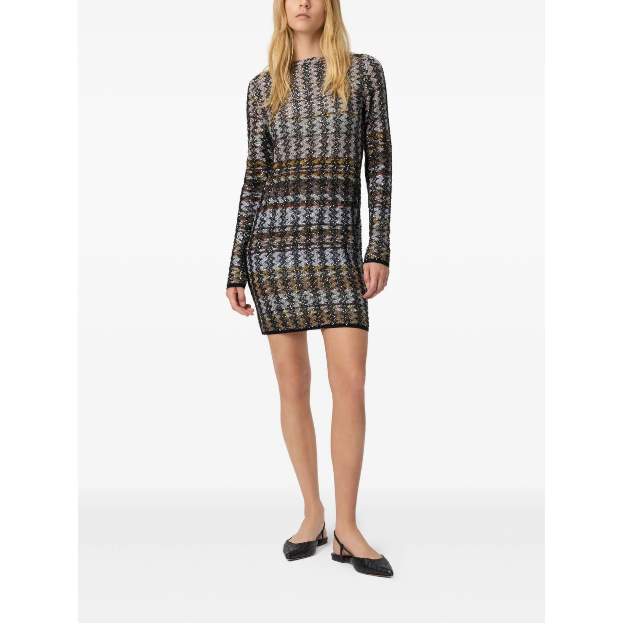 Embellished Houndstooth Mini Dress