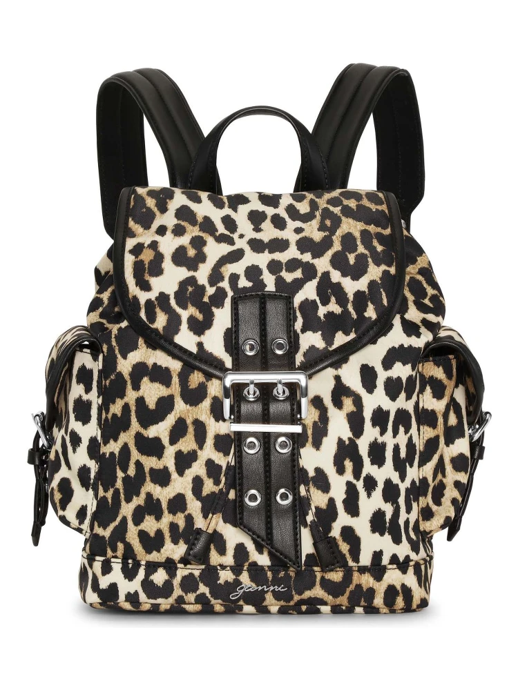 Ganni Women Bucky Small Nylon Backpack In Animal Print