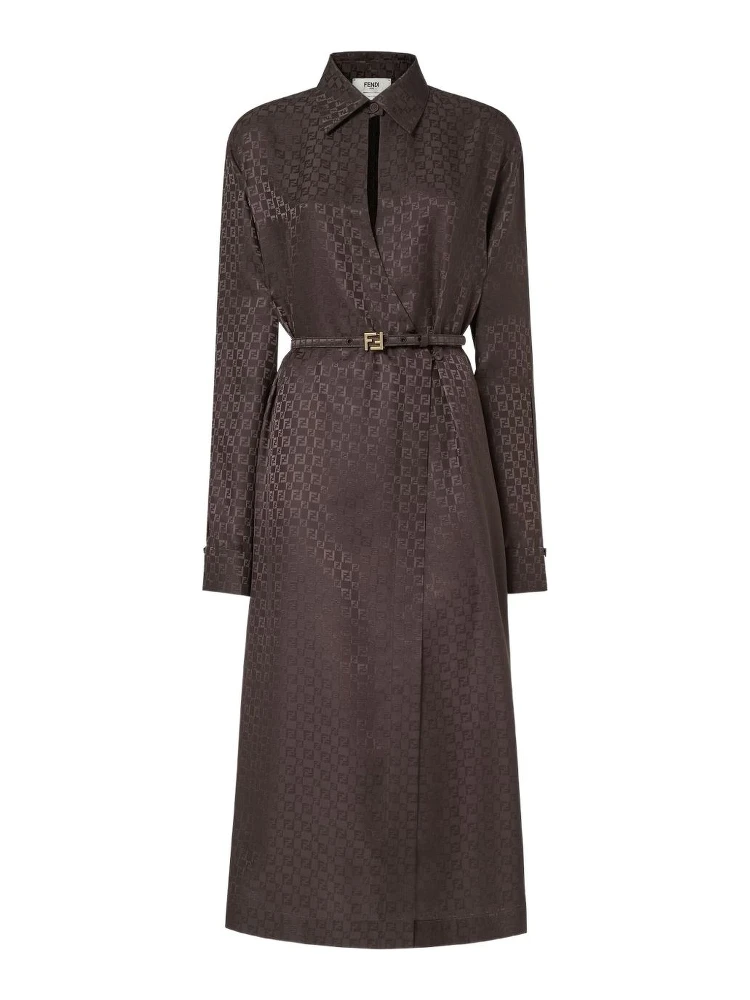 Ff Jacquard Silk Midi Shirt Dress In Multi