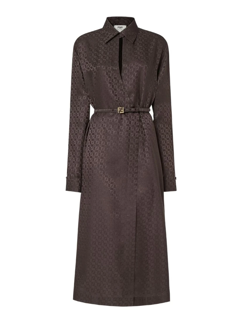 Ff Jacquard Silk Midi Shirt Dress In Multi