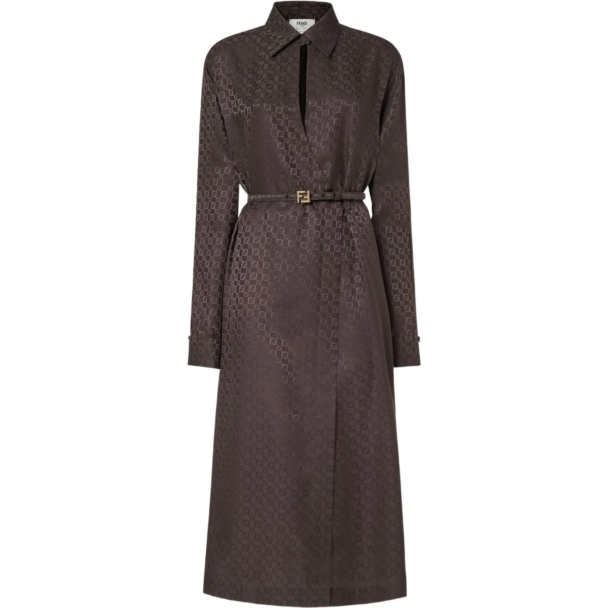 Ff Jacquard Silk Midi Shirt Dress In Multi