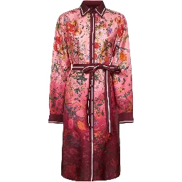 floral-print belted shirt dress