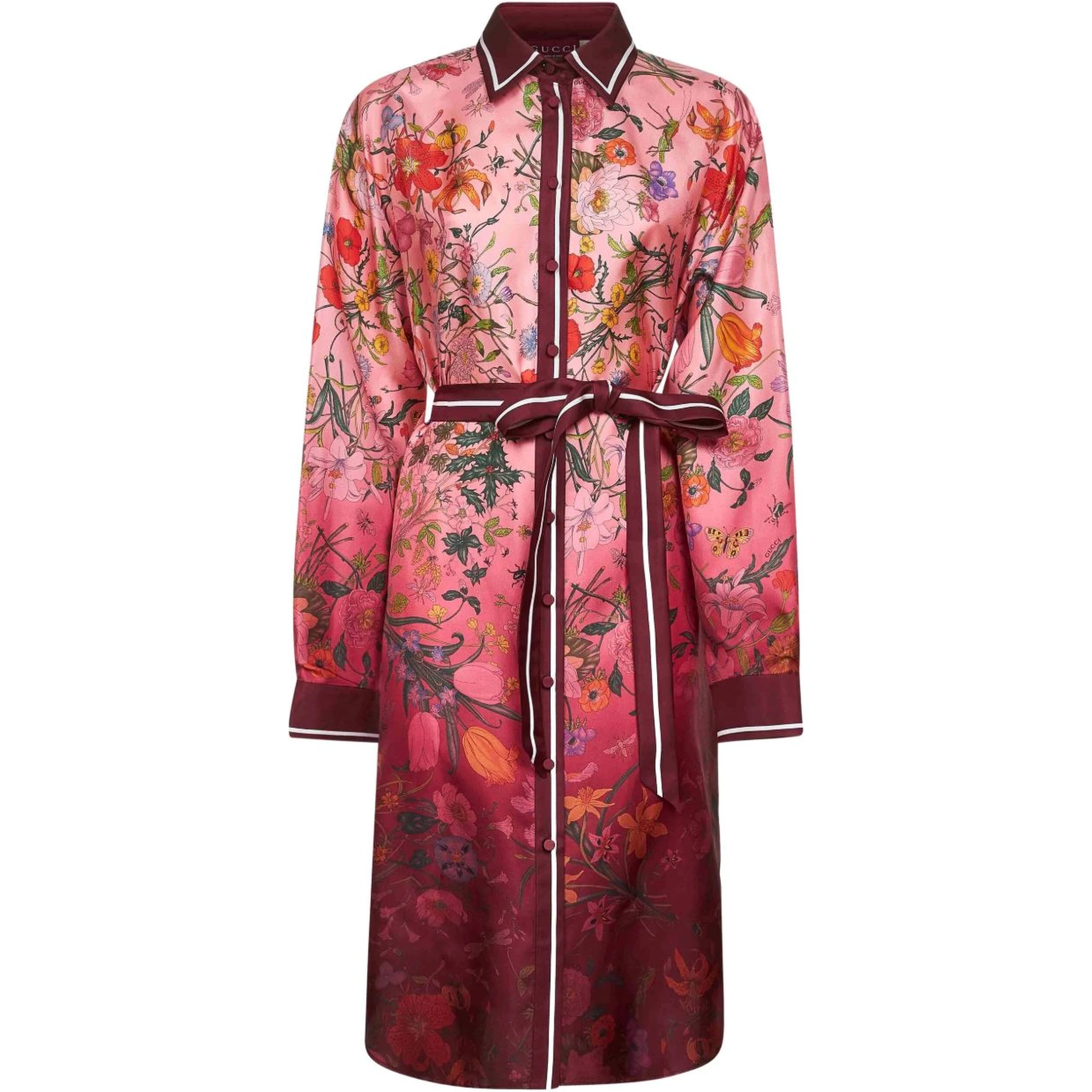 floral-print belted shirt dress