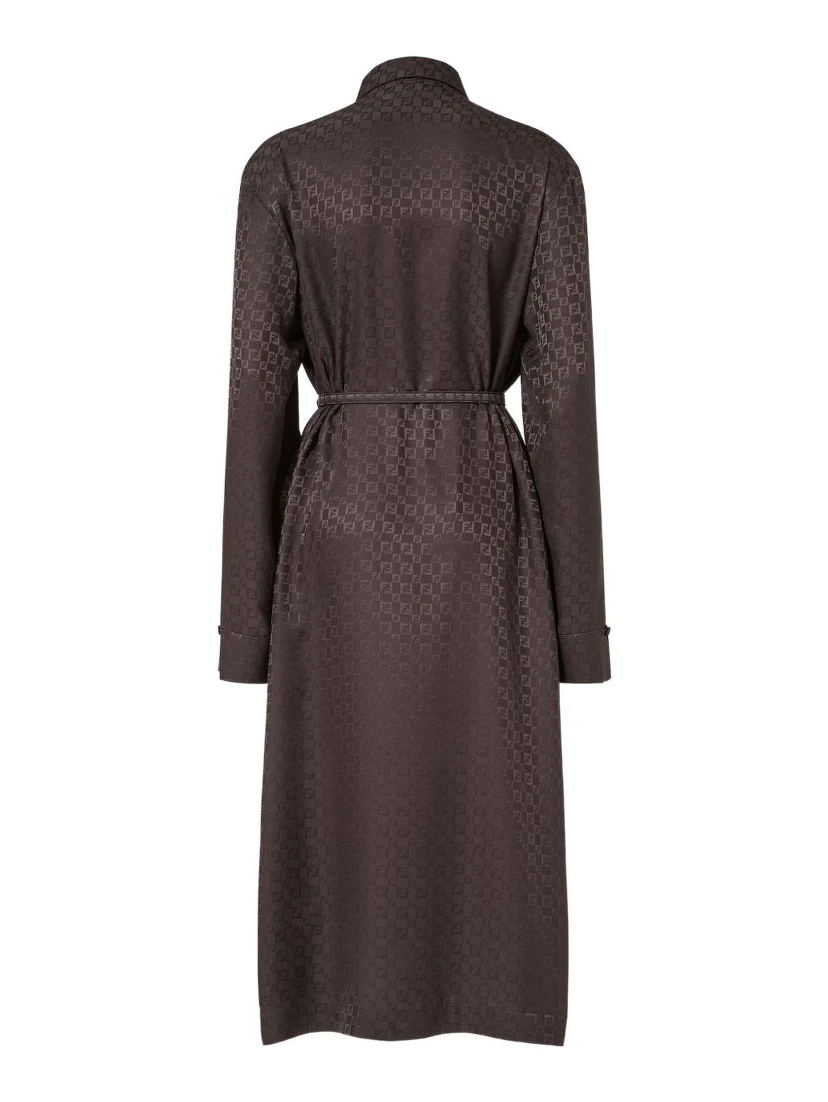 Ff Jacquard Silk Midi Shirt Dress In Multi