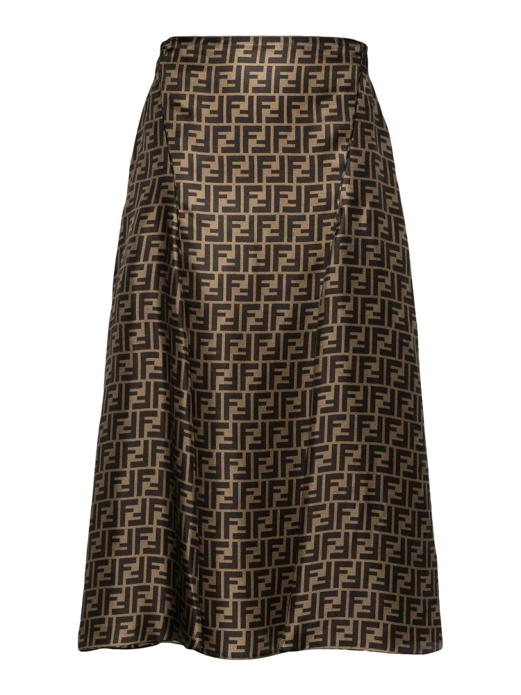 Fendi Ff Twill High-waisted Skirt In Brown