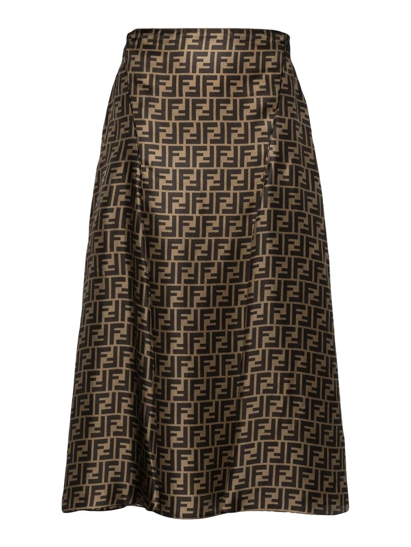 Fendi Ff Twill High-waisted Skirt In Brown