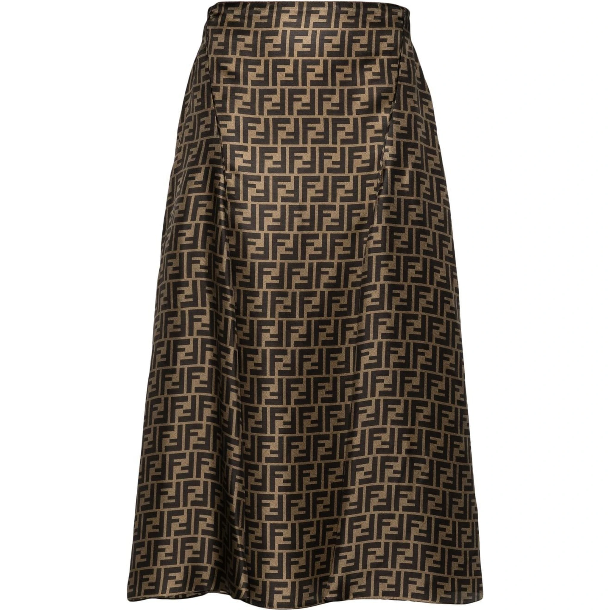 Fendi Ff Twill High-waisted Skirt In Brown