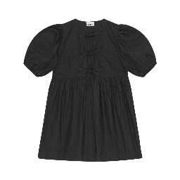 Tie String Cotton Poplin Mini Dress In Black
