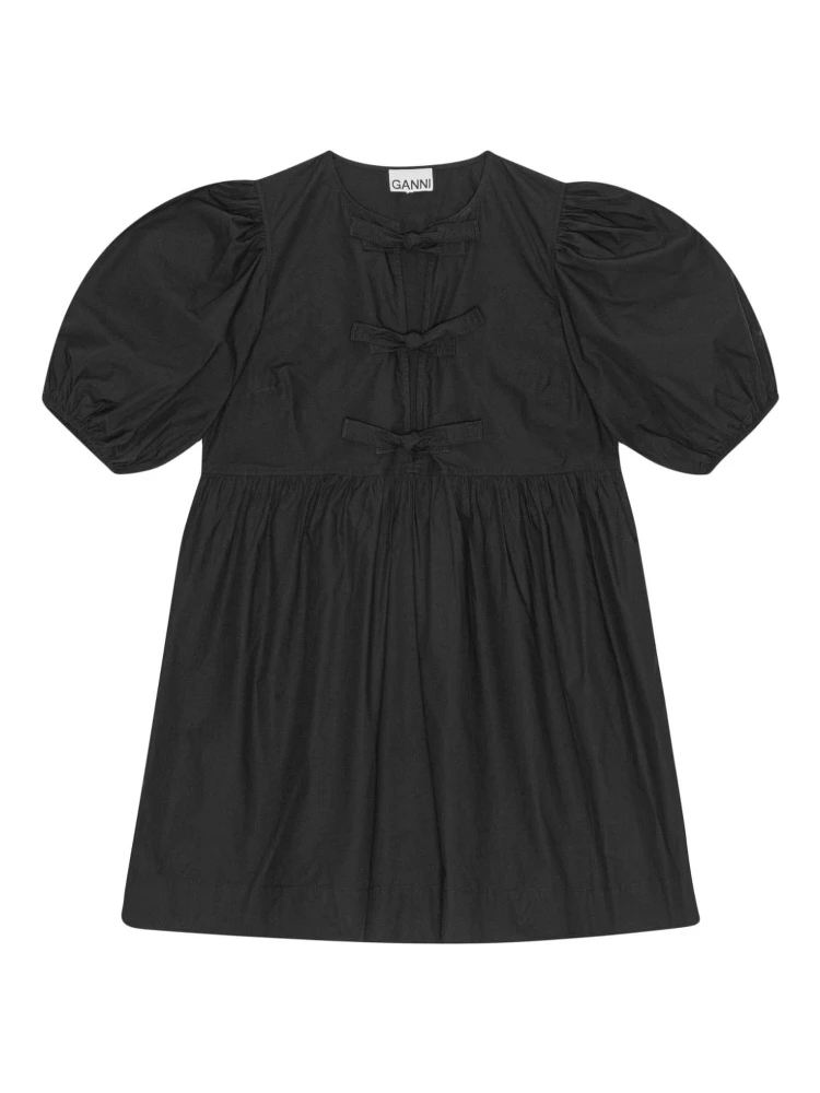 Tie String Cotton Poplin Mini Dress In Black