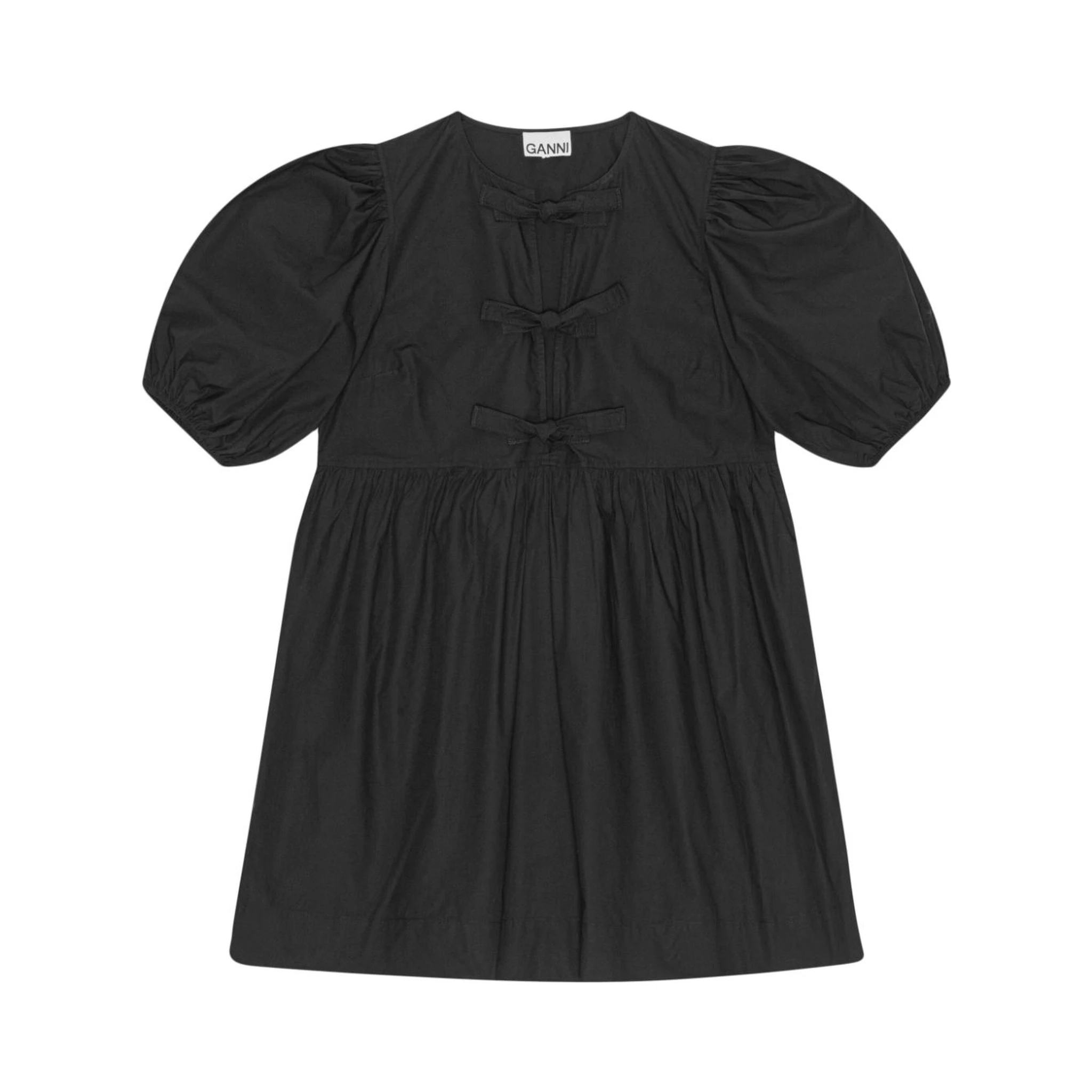 Tie String Cotton Poplin Mini Dress In Black