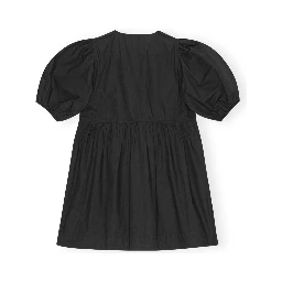 Tie String Cotton Poplin Mini Dress In Black